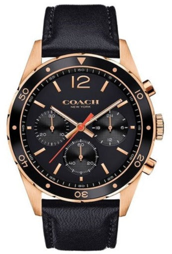 Coach Sullivan Chronograph Black Dial Black Leather Strap 