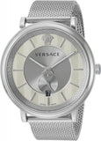 Versace V-Circle Silver Dial Silver Mesh Bracelet Watch for Men - VBQ060017