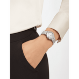 Bvlgari LVCEA Diamonds Silver Mother of Pearl Dial Silver Leather Strap Watch for Women - LVCEA103367