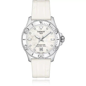 Tissot Seastar 1000 Mother of Pearl White Dial White Rubber Strap Watch for Women - T120.210.17.116.00