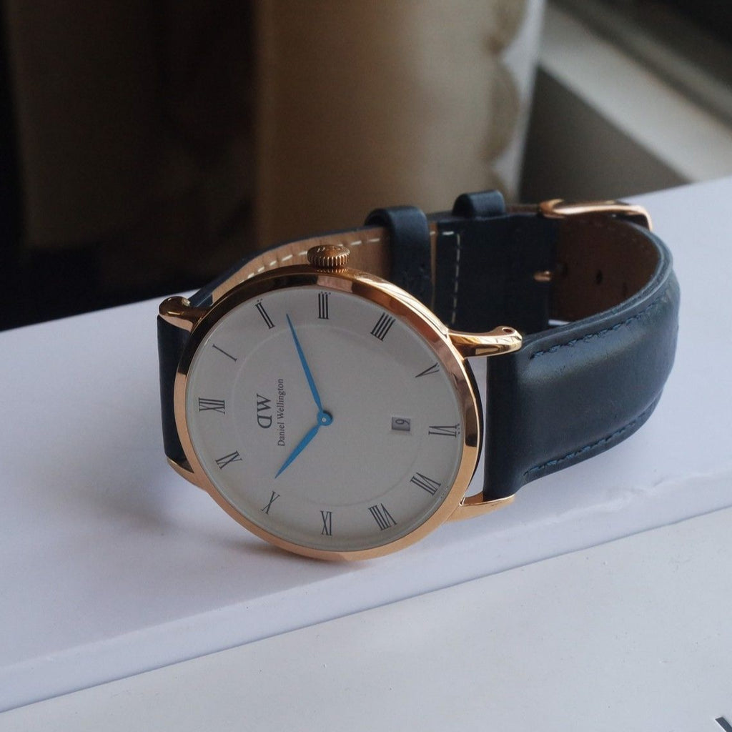 Daniel Wellington Dapper Somerset White Dial Blue Leather Strap Watch For Men - DW00100193