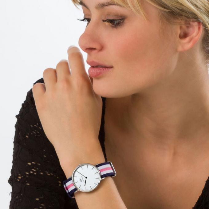 Daniel Wellington Classic Southampton White Dial Three Tone Nylon Strap Watch For Women - DW00100050