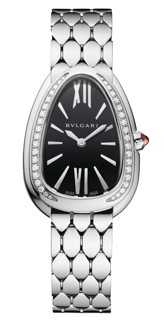 Bvlgari Serpenti Seduttori Diamonds Black Dial Silver Steel Strap Watch for Women - SERPENTI103449