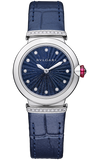 Bvlgari Lvcea Intarsio Aventurine Diamonds Blue Dial Blue Leather Strap Watch for Women - LVCEA103617