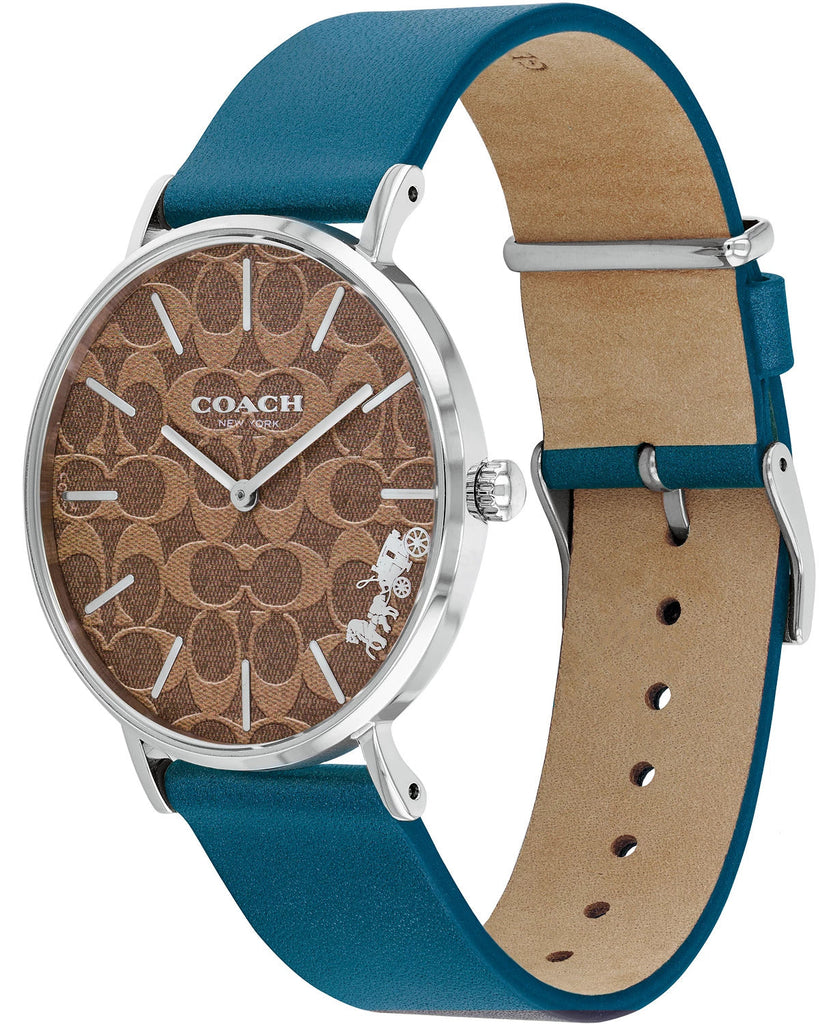 Coach Perry Coffee Dial Blue Leather Strap Watch for Women - 14503475