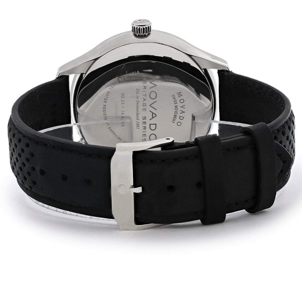 Movado Heritage Calendoplan Black Dial Black Leather Strap Watch for Men - 3650004