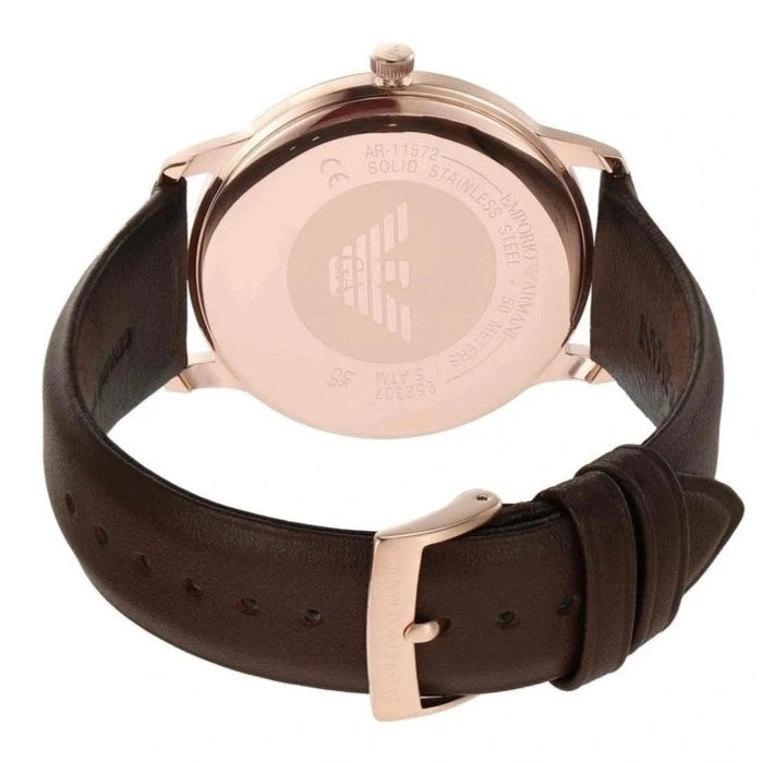 Emporio Armani Minimalist Quartz White Dial Brown Leather Strap Watch For Men - AR11572