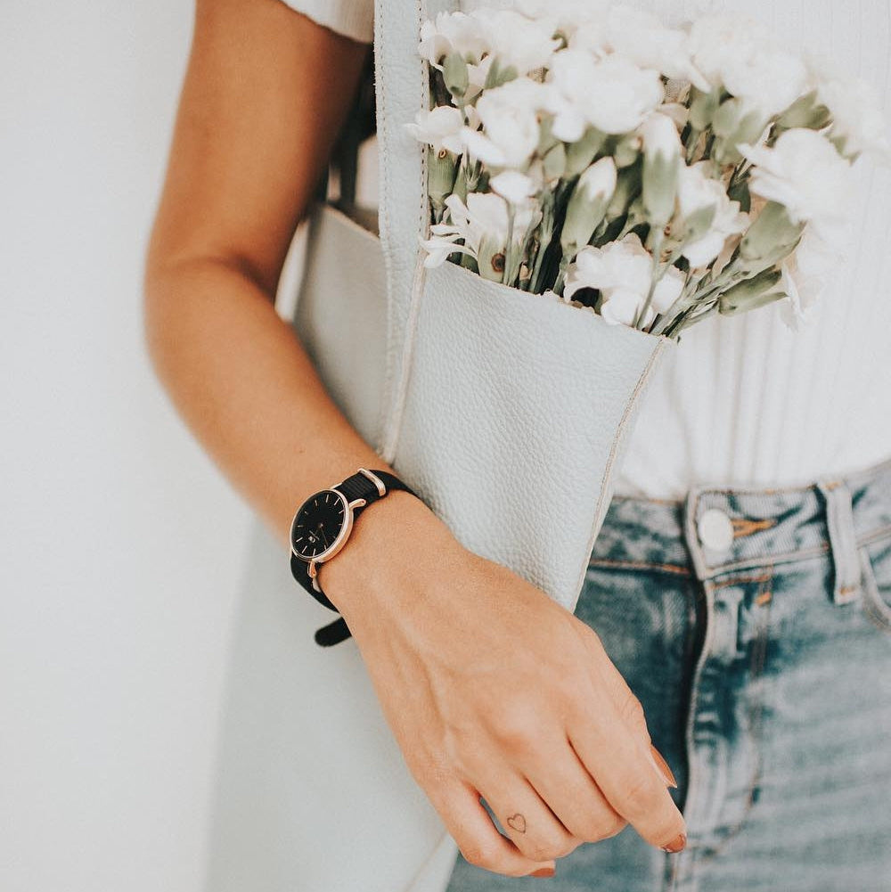 Daniel Wellington Petite Cornwall Black Dial Black Nylon Strap Watch for Women - DW00100247