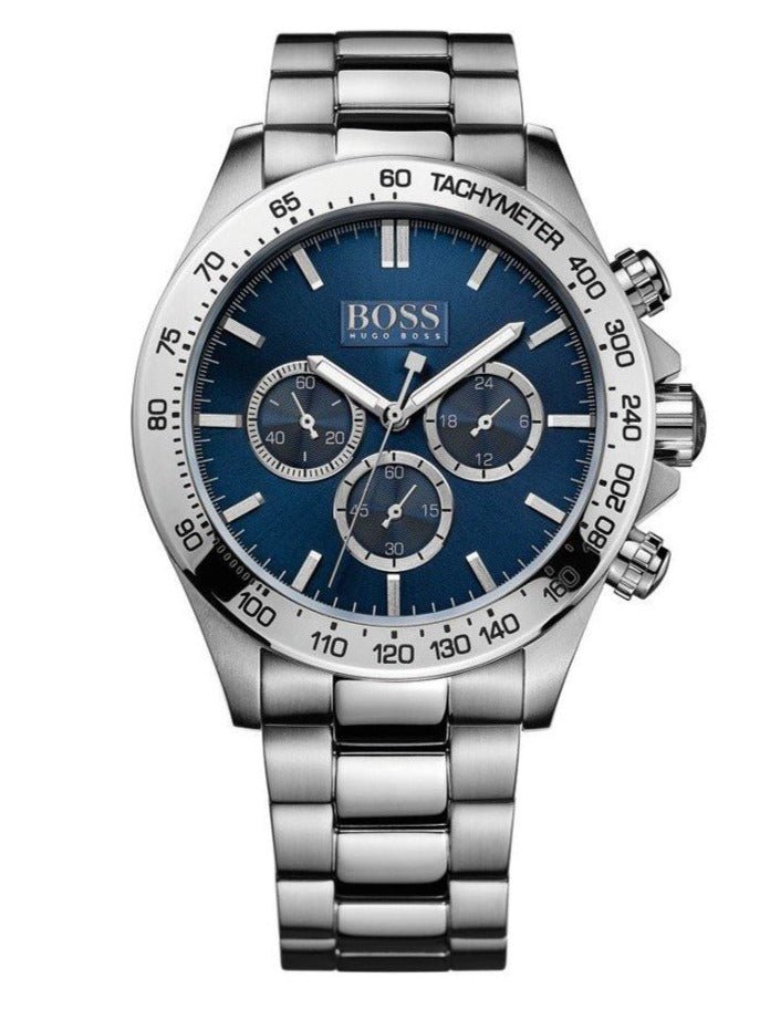 Hugo Boss Ikon Chronograph Blue Dial Silver Steel Strap Watch for Men