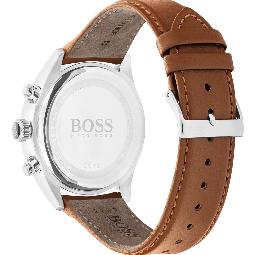 Hugo Boss Grand Prix White Dial Brown Leather Strap Watch for Men - 1513475