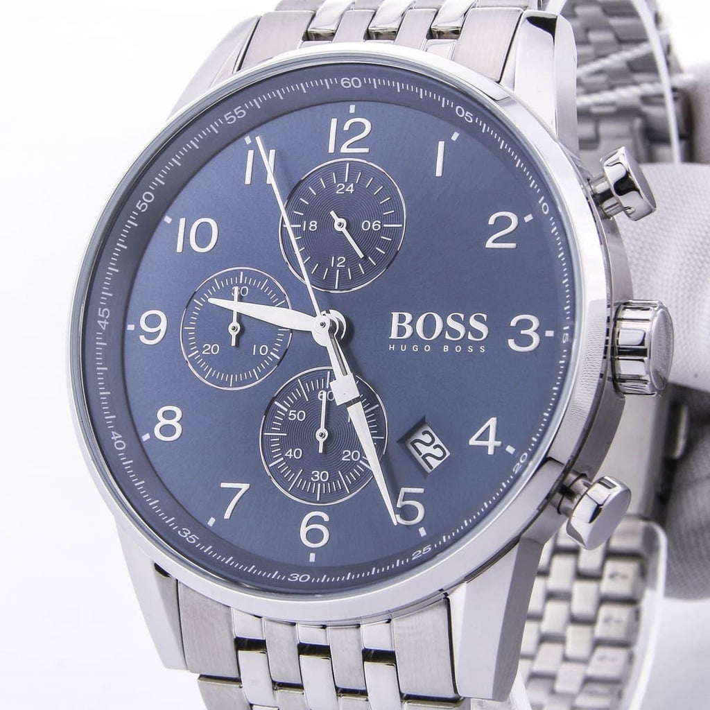 Hugo Boss Navigator Chronograph Blue Dial Silver Steel Strap Watch for Men - 1513498