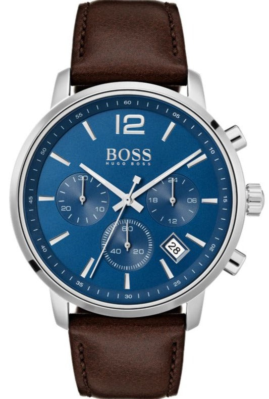 Hugo Boss Attitude Blue Dial Brown Leather Strap Watch for Men - 1513606