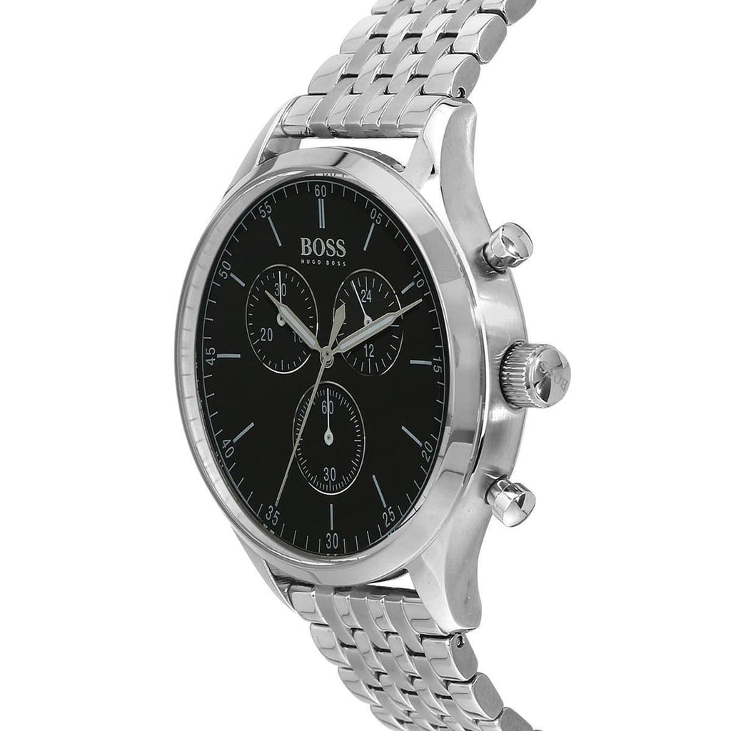 Hugo Boss Companion Black Dial Silver Steel Strap Watch for Men - 1513652
