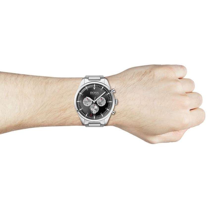 Hugo Boss Ikon Black Dial Silver Steel Strap Watch for Men - 1512965