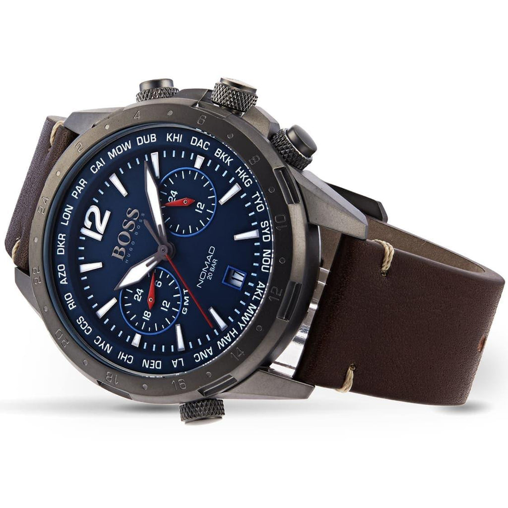 Hugo Boss Nomad Blue Dial Brown Leather Strap Watch for Men - 1513773