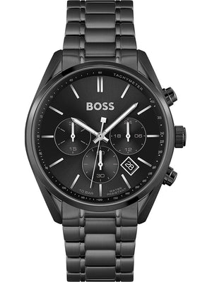 Hugo Boss Champion Black Dial Black Steel Strap Watch for Men - 1513960