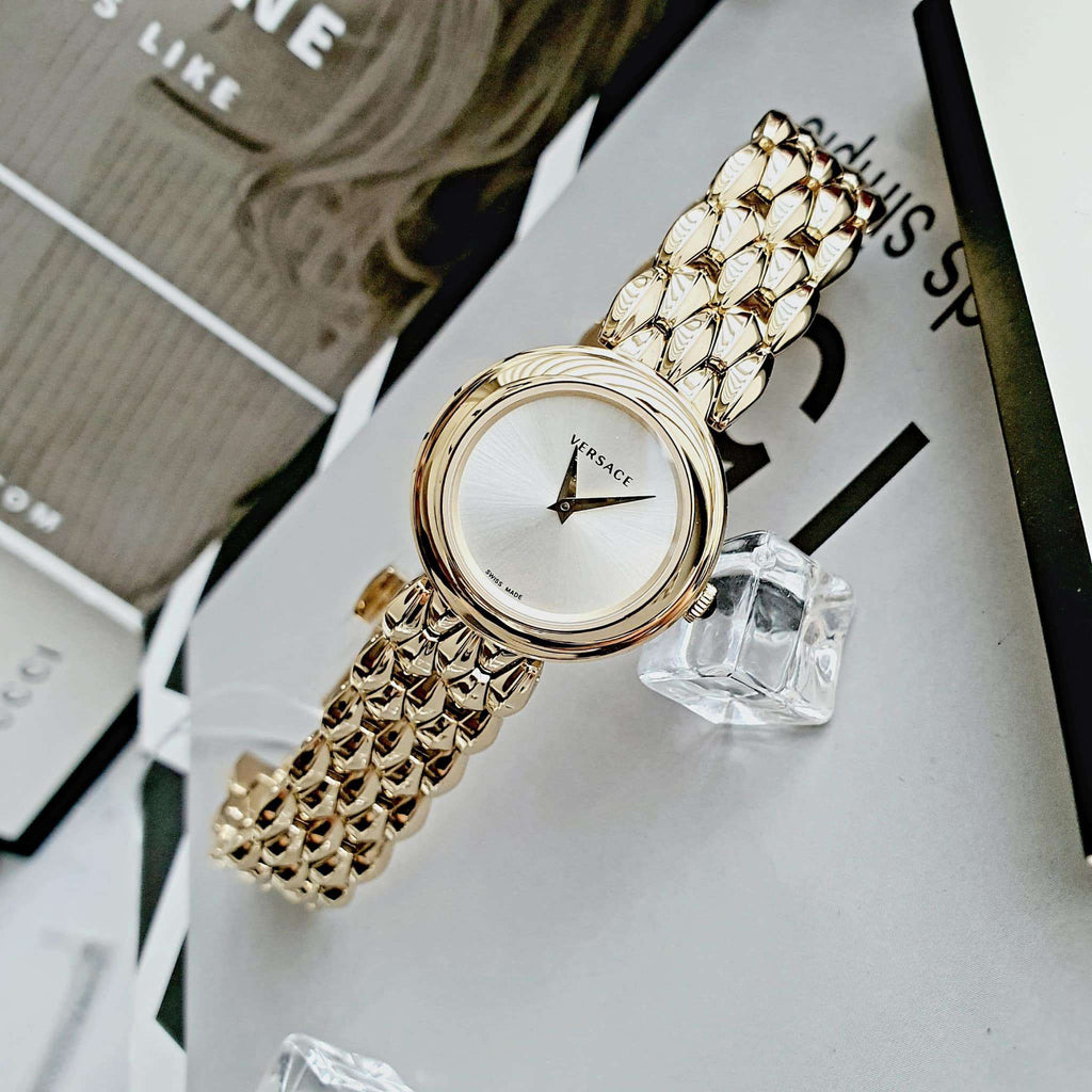 Versace V-Flare Quartz Silver Dial Gold Steel Strap Watch for Women - VEBN00718