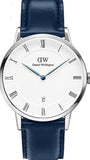 Daniel Wellington Dapper Somerset White Dial Blue Leather Strap Watch For Men - DW00100192