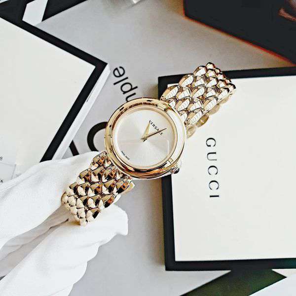 Versace V-Flare Quartz Silver Dial Gold Steel Strap Watch for Women - VEBN00718