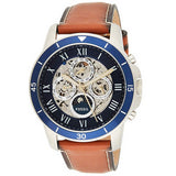 Fossil Grant Sport Automatic Skeleton Blue Dial Brown Leather Strap Watch for Men - ME3140