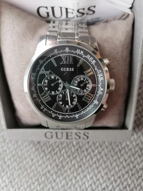 Guess Horizon Chronograph Quartz Black Dial Silver Steel Strap Watch For Men - W0379G1