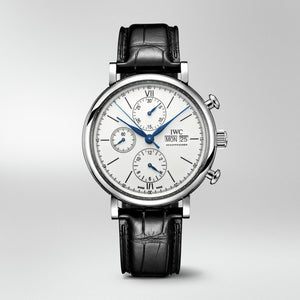 IWC Portofino Chronograph White Dial Black Leather Strap Watch for Men - IW391024
