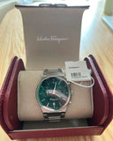 Salvatore Ferragamo Sapphire Chrono Green Dial Silver Steel Strap Watch for Men - SFME00421