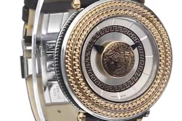 Versace V Metal Icon Quartz Silver Dial Brown Leather Strap Watch For Men - VQL010015