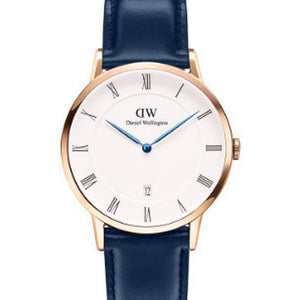 Daniel Wellington Dapper Somerset White Dial Blue Leather Strap Watch For Men - DW00100193