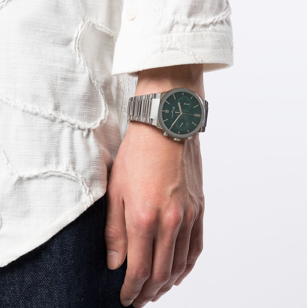 Salvatore Ferragamo Sapphire Chrono Green Dial Silver Steel Strap Watch for Men - SFME00421