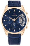 Tommy Hilfiger Baker Chronograph Quartz Blue Dial Blue Leather Strap Watch For Men - 1710451