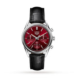 Tag Heuer Carrera Automatic Chronograph Red Dial Black Leather Strap Watch for Men - CBK221G.FC6479