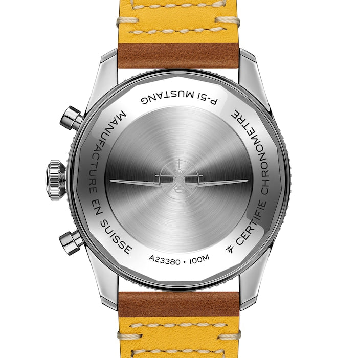 Breitling Avi Chronograph 42 P-51 Mustang Black Dial Brown Leather Strap Watch for Men - A233803A1B1X1