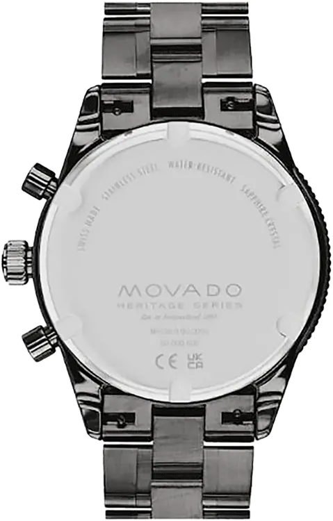 Movado Heritage Calendoplan Chronograph Black Dial Black Steel Strap Watch For Men - 3650125