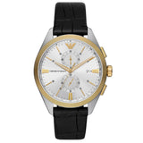 Emporio Armani Claudio Chronograph Silver Dial Black Leather Strap Watch For Men - AR11498