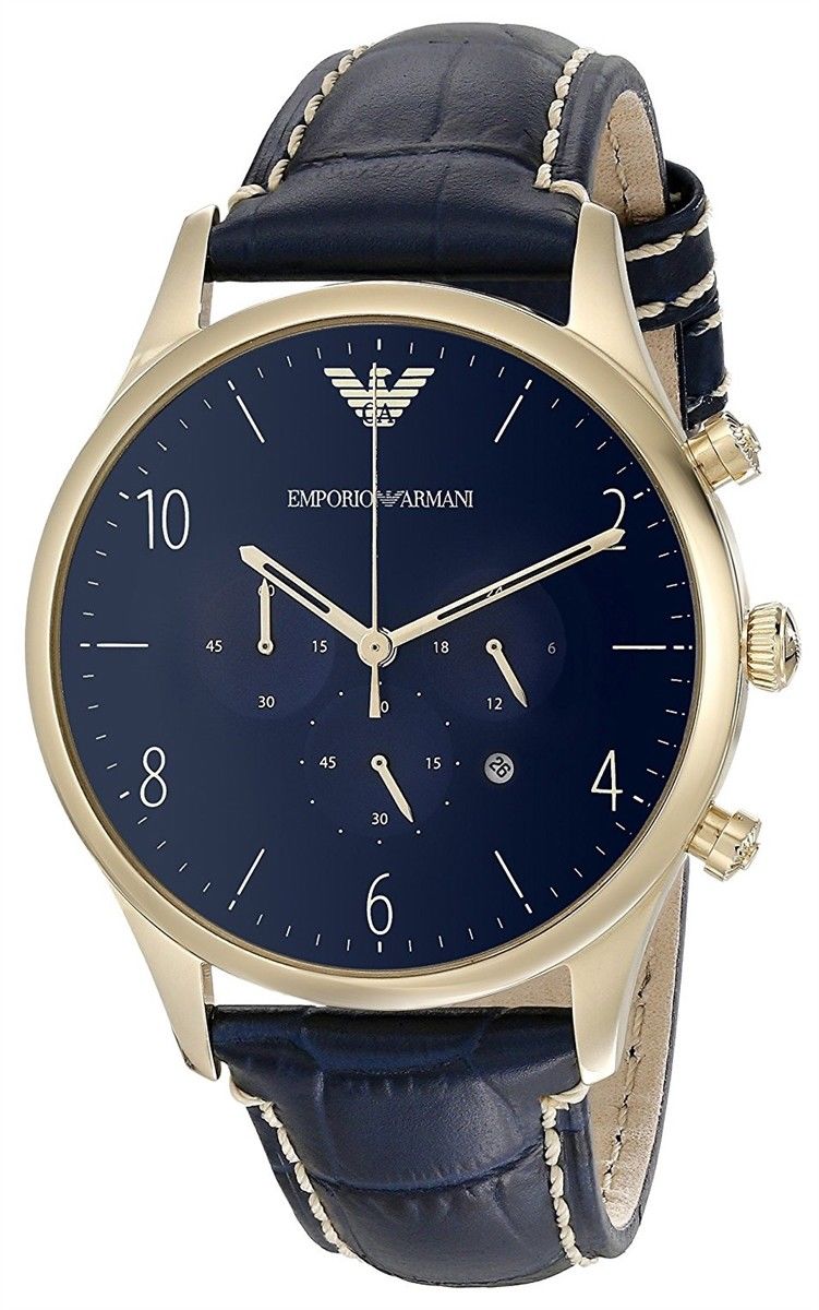 Emporio Armani Chronograph Midnight Blue Dial Blue Leather Strap Watch