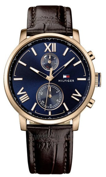Tommy Hilfiger Aiden Quartz Blue Dial Brown Leather Strap Watch for Men - 1791308