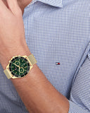 Tommy Hilfiger Jordan Chronograph Green Dial Gold Mesh Strap Watch For Men - 1792093