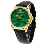 Gucci Le Marche Des Merveilles Quartz Green Dial Black Leather Strap Watch For Women - YA126463