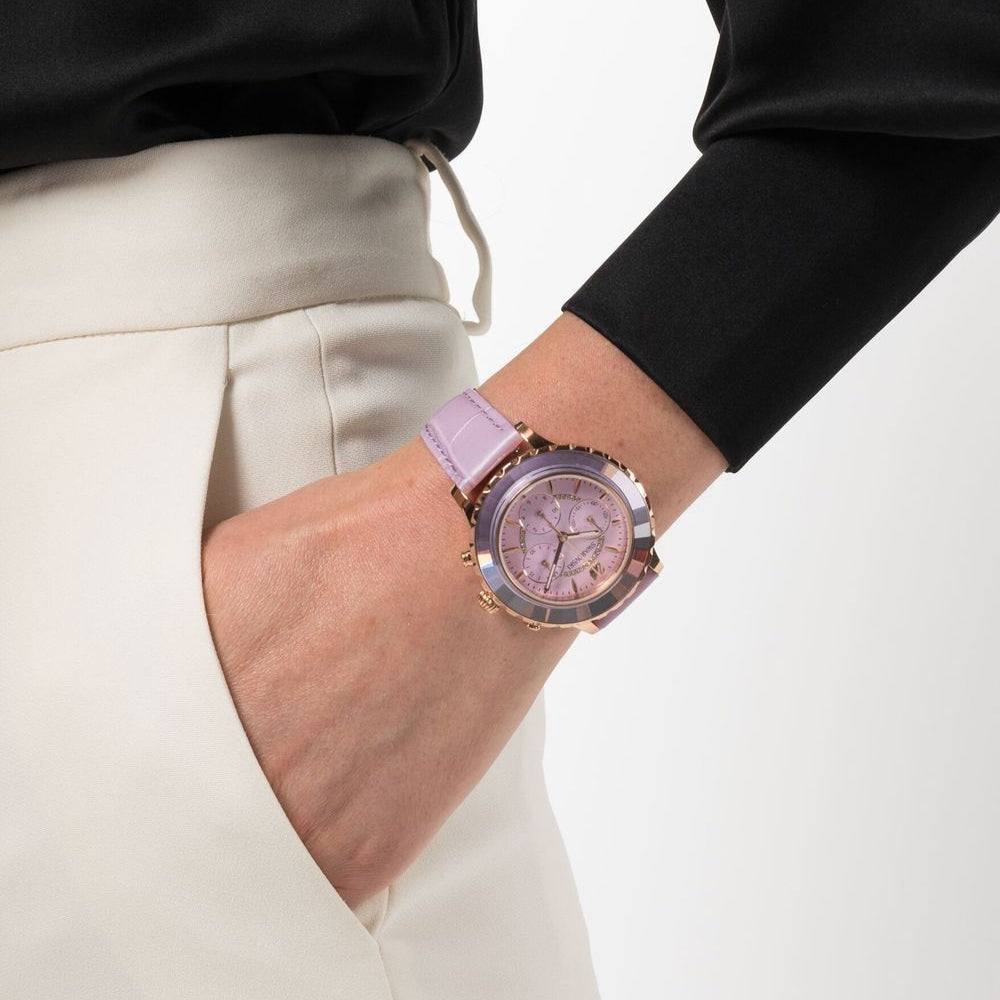 Swarovski Octea Lux Chrono Purple Dial Purple Leather Strap Watch for Women - 56322638