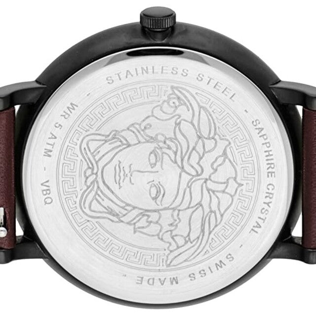 Versace V-Circle Manifesto Black Dial Maroon Leather Strap Watch for Men - VBQ040017