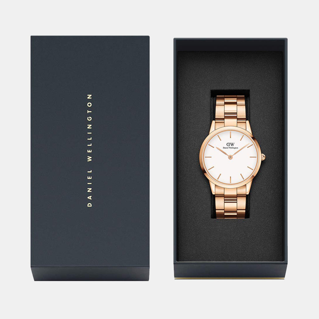 Daniel Wellington Iconic Link White Dial Gold Steel Strap Watch For Men - DW00100343