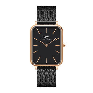 Daniel Wellington Quadro Pressed Ashfield Black Dial Black Mesh Strap Watch for Women - DW00100467