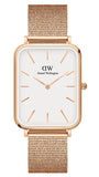 Daniel Wellington Quadro Pressed Melrose White Dial Rose Gold Mesh Strap Watch For Women - DW00100465