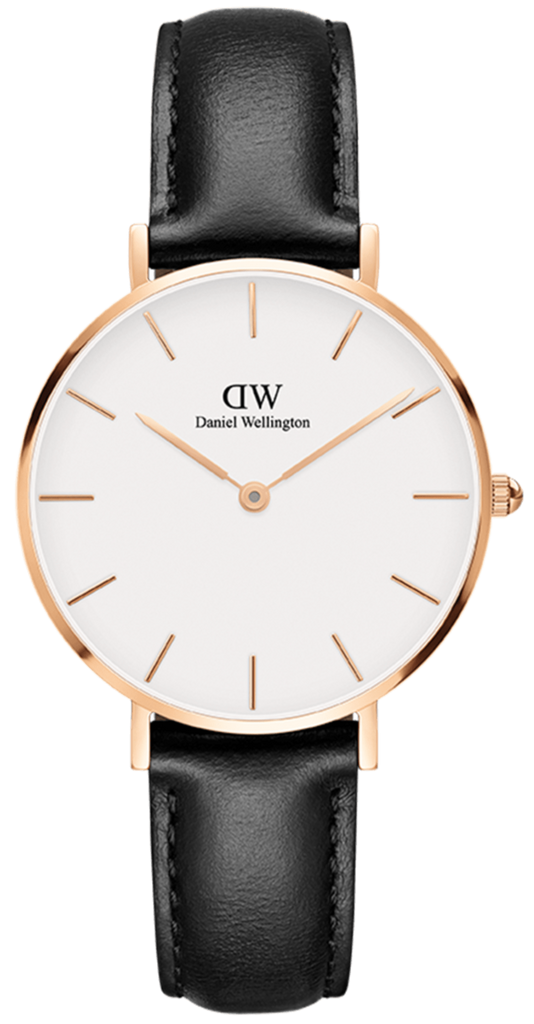 Daniel Wellington Petite Sheffield White Dial Black Leather Strap Watch For Women - DW00100174
