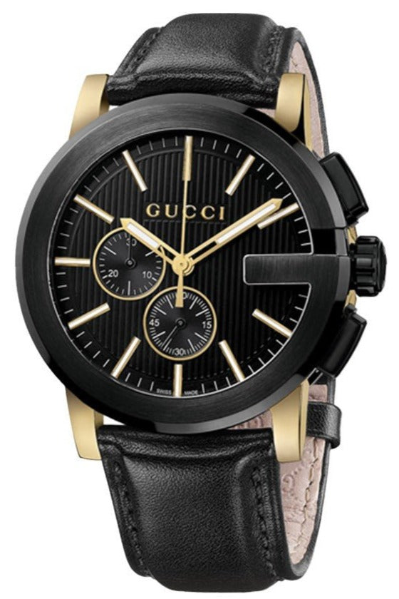 GUCCI クロノグラフ ブラック デニム Gucci G Chrono Black Dial Black Leather Strap Watch For Men - YA101203