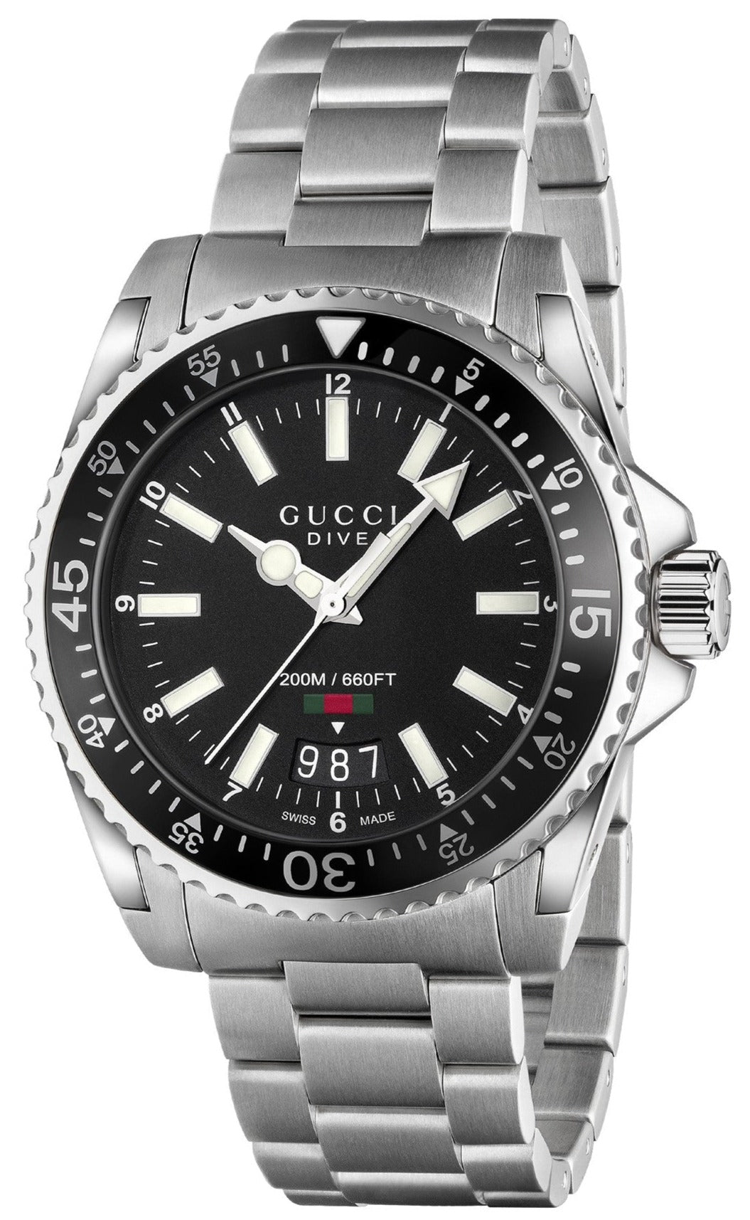 Gucci Dive Quartz Black Dial Silver Steel Strap Watch For  display picture 3