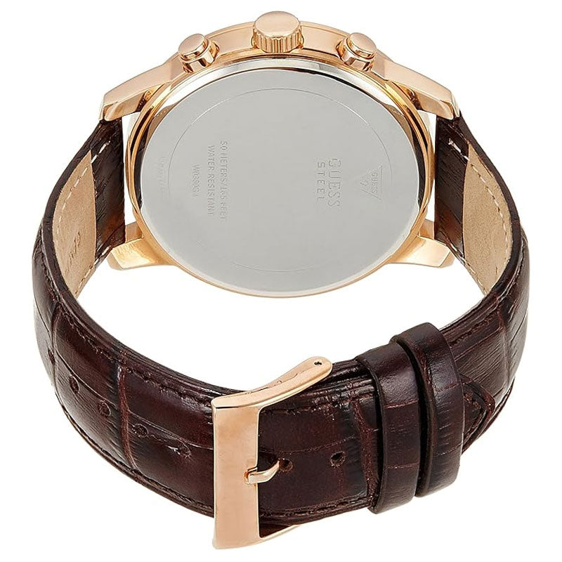 Guess Horizon Quartz Champagne Dial Brown Leather Strap Watch For Women - W0380G4