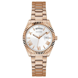 Guess Luna White Dial Rose Gold Steel Strap Watch for Women - GW0308L3