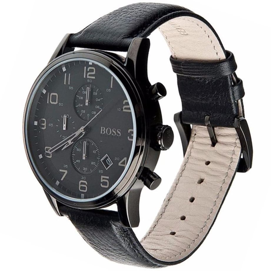 Hugo Boss Onyx Black Dial Black Leather Strap Watch for Men - 1513367